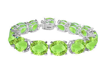 Sterling Silver Prong Set Oval Peridot Bracelet with 50.00 CT TGW