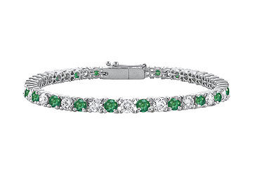 Emerald and Diamond Tennis Bracelet  18K White Gold 1.50 CT TGW