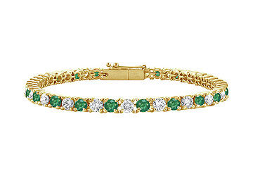 Emerald and Diamond Tennis Bracelet  18K Yellow Gold 1.50 CT TGW