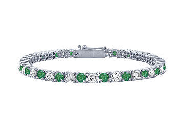 Emerald and Diamond Tennis Bracelet  Platinum 1.50 CT TGW