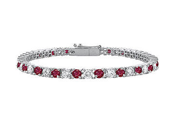Ruby and Diamond Tennis Bracelet  14K White Gold 1.50 CT TGW