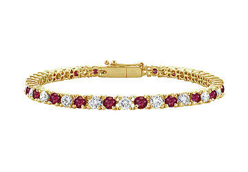 Ruby and Diamond Tennis Bracelet  14K Yellow Gold 1.50 CT TGW
