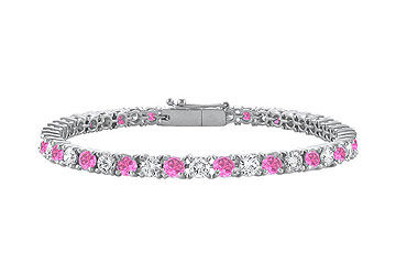 Pink Sapphires and Diamond Tennis Bracelet  18K White Gold 1.50 CT TGW