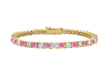 Pink Sapphires and Diamond Tennis Bracelet  18K Yellow Gold 1.50 CT TGW