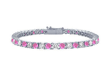 Pink Sapphires and Diamond Tennis Bracelet  Platinum 1.50 CT TGW