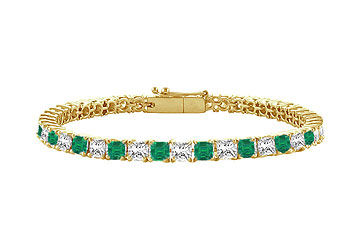 18K Yellow Gold  Princess Cut Emerald  Diamond Tennis Bracelet 5.00 CT TGW