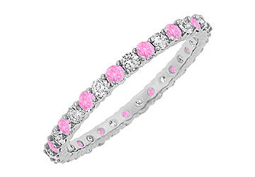 Pink Sapphire and Diamond Eternity Bangle  14K White Gold - 10.00 CT TGW