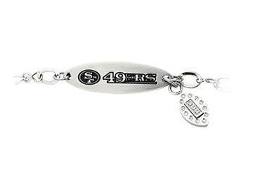 Stainless Steel San Francisco 49ers Team Name and Logo Dangle Bracelet - 7.5 Inch
