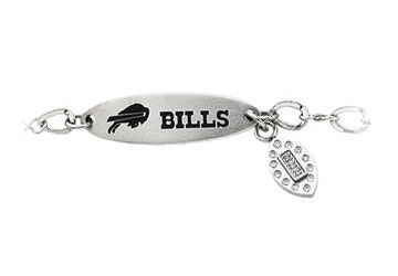 Stainless Steel Buffalo Bills Team Name and Logo Dangle Bracelet - 7.5 Inch