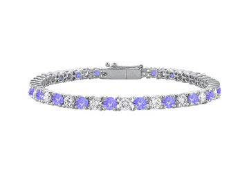 Sterling Silver Round Created Tanzanite and Cubic Zirconia Tennis Bracelet 3.00 CT TGW