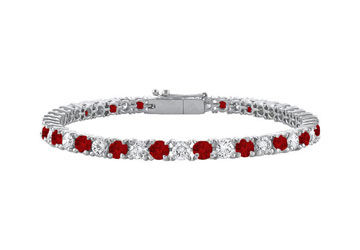 Sterling Silver Round Garnet and Cubic Zirconia Tennis Bracelet 2.00 CT TGW