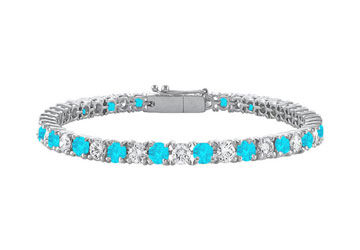 Sterling Silver Round Blue Topaz and Cubic Zirconia Tennis Bracelet 4.00 CT TGW