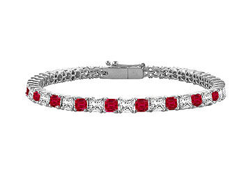 Ruby  Diamond Princess Cut Platinum Tennis Bracelet 5.00 CT TGW