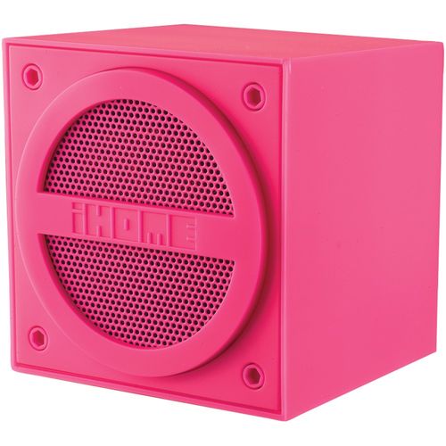 IHOME iBT16PC Rubberized Bluetooth(R) Wireless Mini Speaker Cube with Rechargeable Battery (Pink)