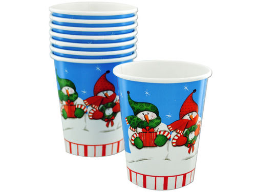 8 pack 9 ounce candy cane snowman paper cups