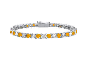 Sterling Silver Round Citrine and Cubic Zirconia Tennis Bracelet 2.00 CT TGW