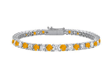 Sterling Silver Round Citrine and Cubic Zirconia Tennis Bracelet 4.00 CT TGW