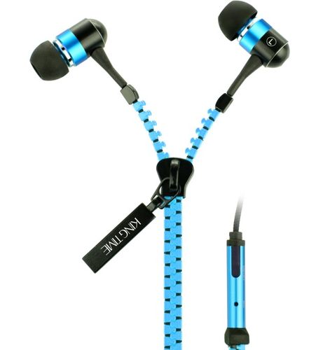 KingTime Blue 3.5mm plug in-ear stereo zip metal earphones for iphone, ipod, ipad,samsung