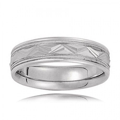 Platinum Unisex Comfort Fit Prism Design Wedding Band