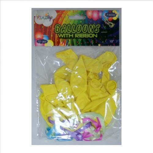 Balloons 10"" Round Yellow with Ribbons Case Pack 24