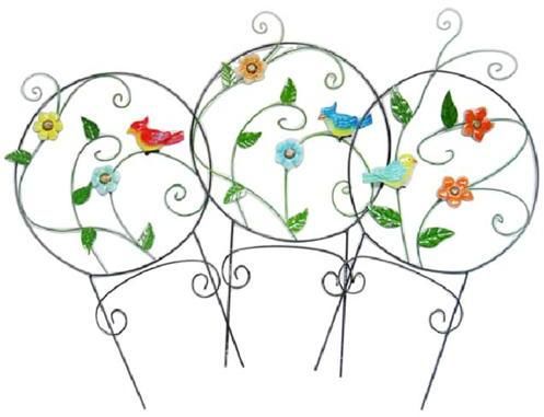 Metal Round Trellis with Flowers and Birds Assortment Case Pack 24