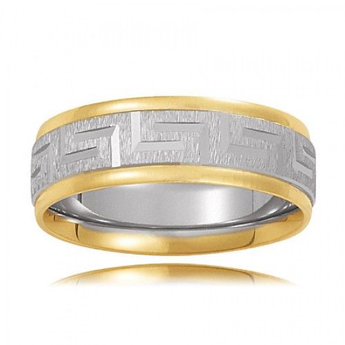 Platinum and Yellow Gold Two-Tone Comfort Fit Greek Key Wedding Ring
