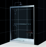 DreamLine Duet Frameless Bypass Sliding Shower Door and SlimLine 30"" by 60"" Single Threshold Shower Base Center Drain