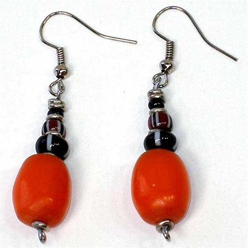 Orange Amber Resin Bead Earrings - Kenya