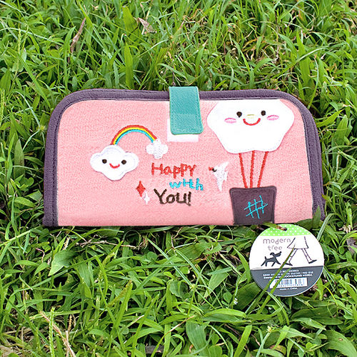 [Happy With You] Embroidered Applique Fabric Art Wallet Purse / Card Holder / ID Holder (7.1*3.7)