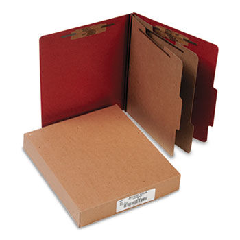 Pressboard 25-Pt. Classification Folder, Letter, Six-Section, Earth Red, 10/Box