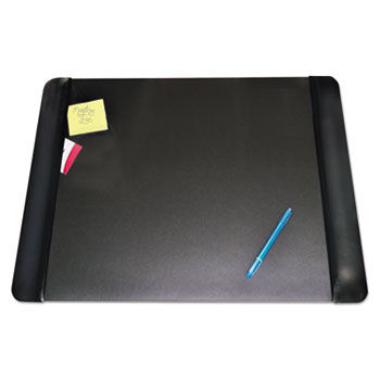 Executive Desk Pad with Leather-Like Side Panels, 24 x 19, Black