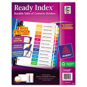 Ready Index Contemporary Table of Contents Divider, Jan-Dec, Multi, Letter, Set