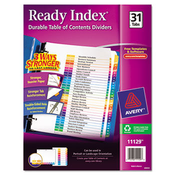Ready Index Contemporary Table of Contents Divider, 1-31, Multi, Letter, Set