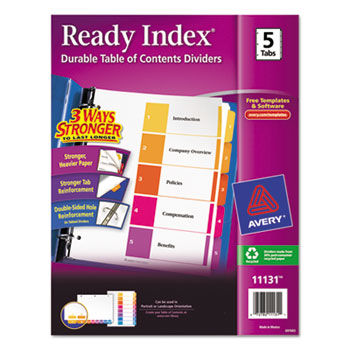 Ready Index Contemporary Table of Contents Divider, 1-5, Multi, Letter, Set