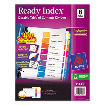 Ready Index Contemporary Table of Contents Divider, 1-8, Multi, Letter, Set