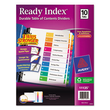 Ready Index Contemporary Table of Contents Divider, 1-10, Multi, Letter, Set