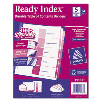 Ready Index Table/Contents Dividers, 5-Tab, Letter, Assorted, 24 Sets/Box