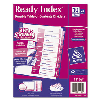 Ready Index Table/Contents Dividers, 10-Tab, 1-10, Letter, Assorted, 24 Sets/Box