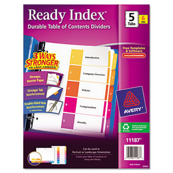 Ready Index Contemporary Contents Divider, 1-5, Multicolor, Letter, 6 Sets/Pack