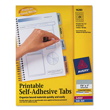 Printable Repositionable Plastic Tabs, 1 3/4 Inch, Assorted, 80/Pack