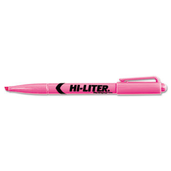Pen Style Highlighter, Chisel Tip, Fluorescent Pink Ink, 12/Pk