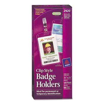 Clip-Style Badge Holders, Vertical, 2 1/4w x 3 1/2h, Clear, 50/Box