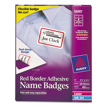 Flexible Self-Adhesive Laser/Inkjet Name Badge Labels, 2-1/3 x 3-3/8, RD, 400/Bx