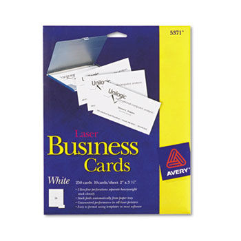 Two-Side Printable Business Cards, Laser, 2 x 3-1/2, White, Uncoated, 250/Pack