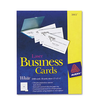 Two-Side Printable Business Cards, Laser, 2 x 3-1/2, White, Uncoated, 2500/Box