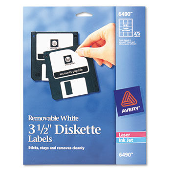 Laser/Inkjet 3.5in Diskette Labels, White, 375/Pack