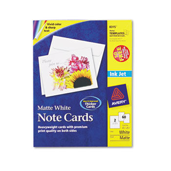 Note Cards for Inkjet Printers, 4-1/4 x 5-1/2, Matte White, 60/Pack w/Envelopes