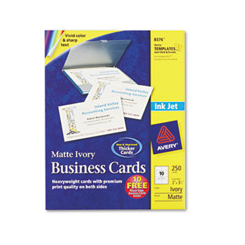 Two-Side Printable Business Cards, Inkjet, 2 x 3-1/2, Ivory, Matte, 250/Pack