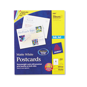 Postcards for Inkjet Printers, 4-1/4 x 5-1/2, Matte White, 4/Sheet, 200/Box