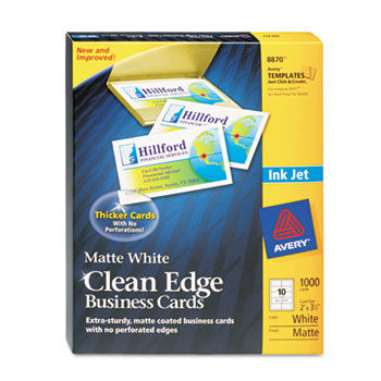 Two-Side Printable Clean Edge Business Cards, Inkjet, 2 x 3-1/2, White, 1000/Box